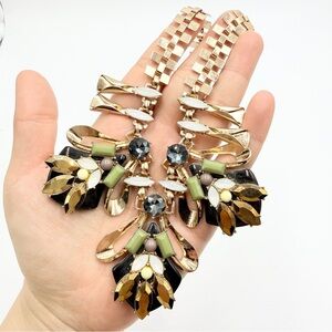 Vintage Whimsical Ways Statement Necklace Gold Tone Crystal Bib Chunky